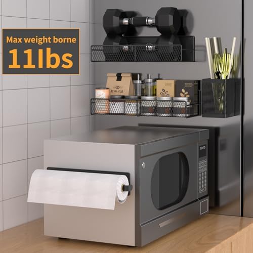 Magnetic Spice Rack for Refrigerator, 6 Pack 100% Metal Strong Magnet Shelf Black, Space Saving Spice Organizer, Home Kitchen Laundry Room Storage Organization W/ Paper Towel Holder, Utensils Racks