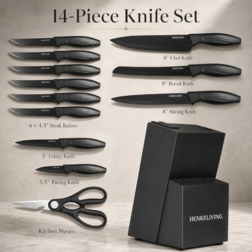 Knife Set with Built-in Sharpener Block, Dishwasher Safe