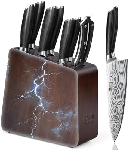HOSHANHO 8 Pieces Knife Set with Magnetic Block, Ultra Sharp Powder Steel Knife Block Set, Professional Chef Knife Sets with Ergonomic Handle & Knife Sharpener
