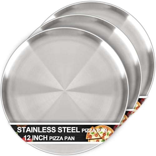 12 Inch Pizza Pan Set of 3 for Oven, Non-Stick Stainless Steel Pizza Steel
