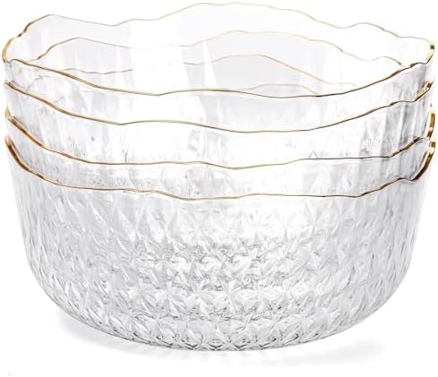 Frcctre 4 Pack 70 Ounce Small Clear Plastic Serving Bowls, 8 Inch Round Plastic Salad Mixing Bowl Reusable and Disposable Catering Bowls for Party, Salad, Fruit, Snack, Chip, Popcorn