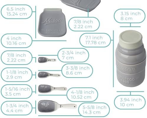Comfify Gray Mason Jar Measuring Set – 4 Cups, 4 Spoons, Spoon Rest