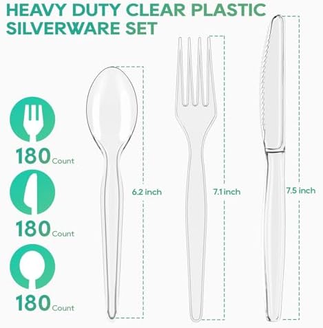 FOCUSLINE 540 Clear Plastic Silverware, Heavy Duty Disposable Cutlery Set