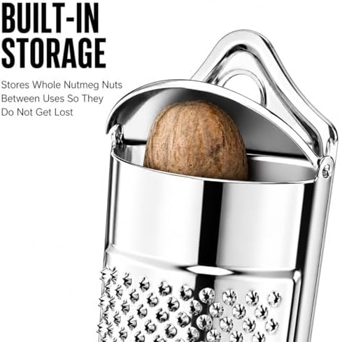 HIC Kitchen Nutmeg Grater, Stainless Steel, Grates Nutmeg, Cinnamon Sticks, Block Chocolate, Ginger, and Hard Cheeses
