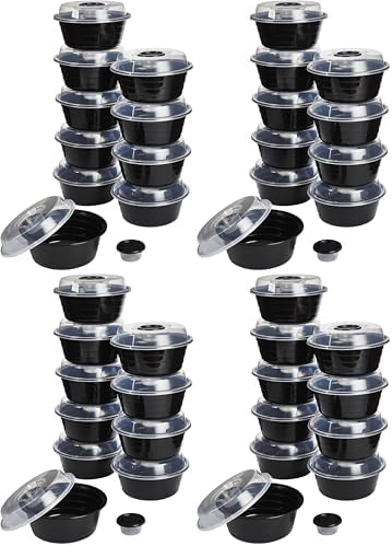 GoodCook 4-Cup Meal Prep Bowls Set with Lids and Dressing Cup,Microwavable Food Storage Containers for Meal Prepping,Set of 10,Black,(Pack of 4)