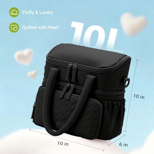 Double Deck Lunch Bag for Women, Black-M