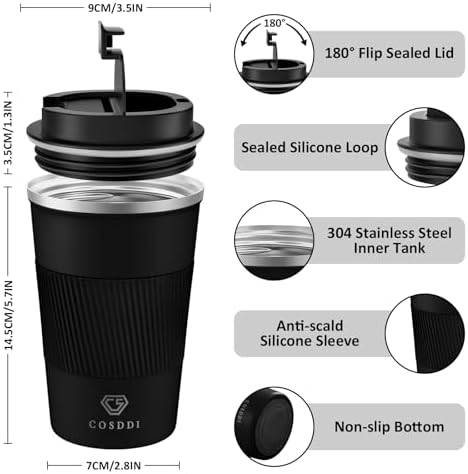CS COSDDI 12 oz Coffee Mug - Stainless Steel Coffee Cup with Leakproof Lid