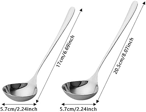 2pcs Soup Serving Ladle Stainless Steel, Silver, 6.69inch+8.07inch
