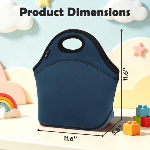 FlowFly Neoprene Kids Lunch box Insulated Soft Bag Mini Cooler Thermal Meal Tote Kit for Boys, Girls,Men,Women,School,Work, Office, Navy Blue