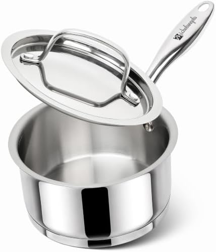 MICHELANGELO 1QT Small Stainless Steel Saucepan with Lid, Tri-Ply Base