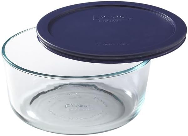 Pyrex 7203 7-Cup Glass Bowls and 7402-PC Blue Lids (2-Pack) - Made in USA