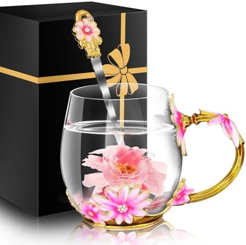 Women Glass Tea Coffee Pretty Cup Set Cute Mug Christmas Xmas Birthday Romantic Gift Work Wife Husband Girlfriend Gf Unique Nice Best Top 2024 Valentines Day Cheerlead Long Distance Relationship Pink