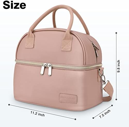 BALORAY Lunch Bag for Women Men Adult Lunch Box (Pink with strap), L