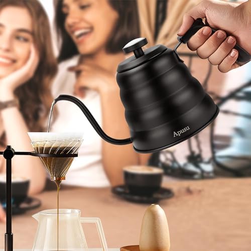 Tea Kettle For Stovetop,Gooseneck Pour Over Kettle,Thermometer,40oz,Black