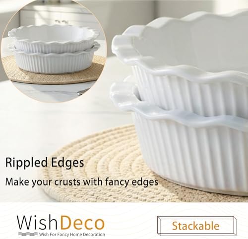WishDeco Pie Pan for Baking Set of 2, Ceramic Baking Pan 9 Inch