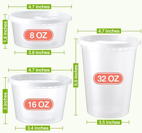 NEEBAKE 60 Set Deli-Containers-with-Lids: [8oz 16oz 32oz] Combo Plastic-Food-Storage-Containers-with-Lids, To-Go-Containers, Meal-Prep-Containers