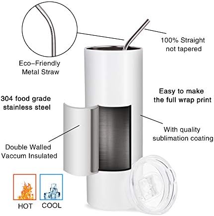 PYD Life 2 Pack Sublimation Blanks Tumblers Straight Skinny 20 OZ