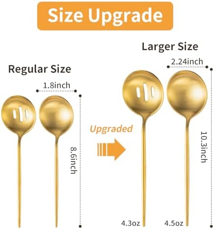 O.C.E. 4 Pcs Serving Spoons Set,Includes 2 Serving Spoons and 2 Slotted Spoon,Large Spoon for Catering Buffet,Matte Gold Utensils,Dishwasher Safe,10.3 Inches