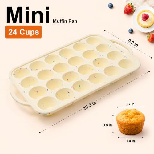 Mini Cupcake Pans, Metal Reinforced Frame Silicone Mini Muffin Pan 24 Cups