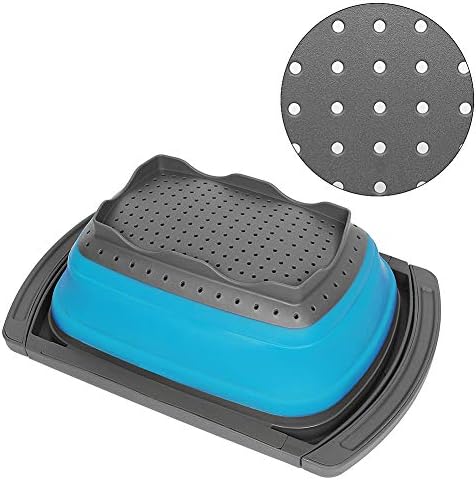 Qimh Colander Collapsible, Colander Strainer Over the Sink Food Colanders Strainers with Extendable Handles, 6-Quart, Dishwasher-Safe Kitchen Folding Strainer for Pasta, Veggies and Fruits