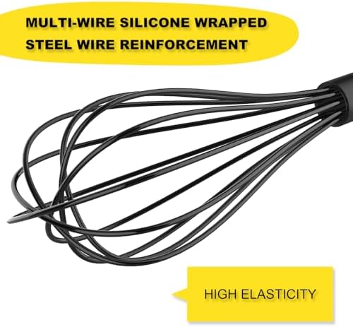 NileHome Silicone Whisk 10" Kitchen Whisk for Cooking，Black