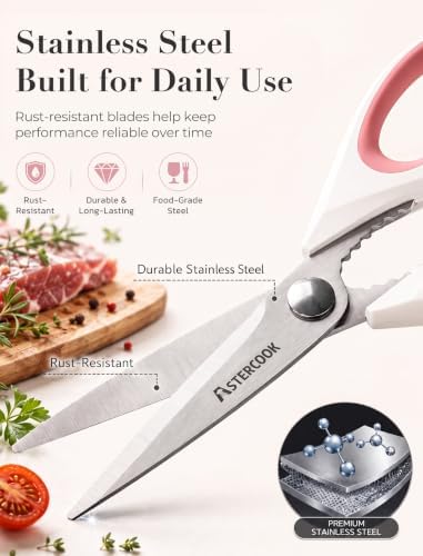 Astercook Kitchen Scissors, 3-Pack Heavy Duty Kitchen Shears with Stainless Steel Blades for Meat, Poultry, Herbs, Vegetables and Packaging, Dishwasher Safe