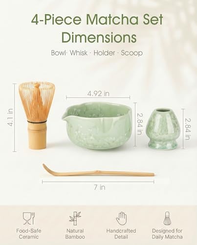 Matcha Set, 4-Piece Matcha Whisk Set with Crystal Glazed Bowl