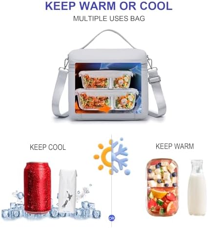 NOL 8L Insulated Lunch Bag for Women, Gray White, Medium(normal)