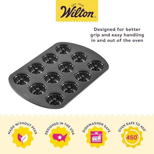 Wilton Gold Premium Non-Stick Warp-Resistant Bakeware, Made without PFAs, Mini Fluted Tube Pan,12- Cavity, 16.5 x 11.2 in, Packaging May Vary (Pack of 3)