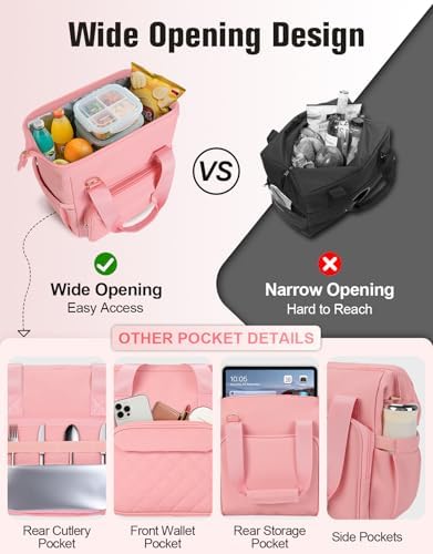 ISEYOU Large Lunch Bag for Men & Women, 20L Insulated Cooler Bag with Wide Opening, Leak-Proof & Multi-Pocket Leather Lunch Box, Adjustable Strap Lunch Tote Bags for Work, Office, Picnic and Camping