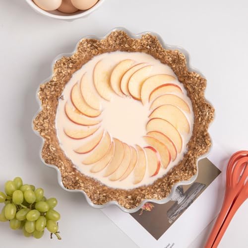 Sweejar Ceramic 11.5 Inches Pie Pan for Baking, Deep and Fluted Porcelain Round Pie Dish, Non-Stick Pie Plate for Pumpkin Pie, Apple Pie, Pie Pots with Morden Farmhouse Design(White)