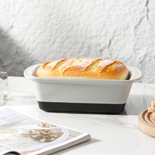 HVH Ceramic Loaf Pan for Baking Bread, 9 x 5 inch Baking Bread Loaf Pan, Rectangular Bread Pan, Bread Baking Pan for Cooking, Farmhouse Style (Black Pottery)