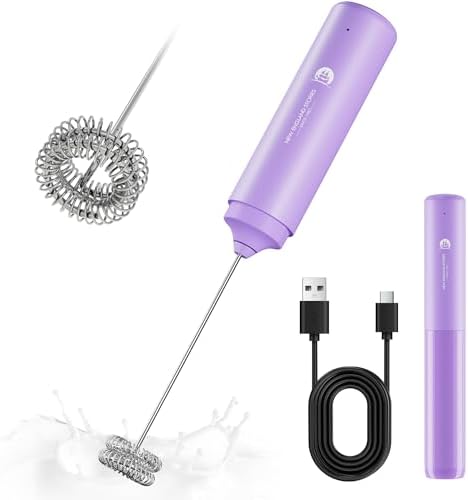 Rechargeable Milk Frother Handheld, 2-IN-1 Dual Spring Whisk Electric Frother Wand for Cappuccino Latte Macchiato, Portable Drink Mixer for Coffee, Matcha, Hot Chocolate