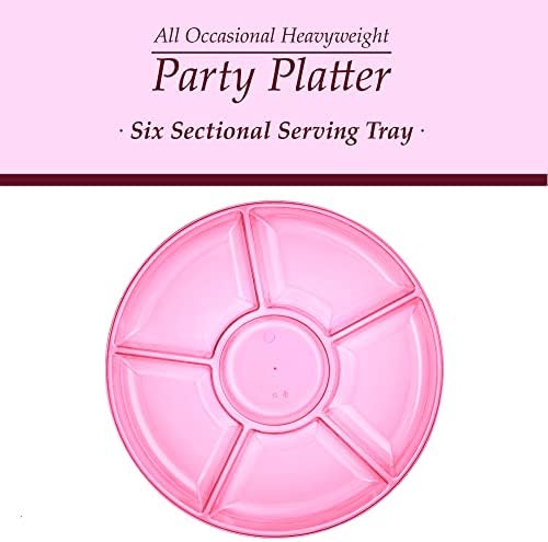 Plasticpro 6 Sectional Round Plastic Serving Tray/Platters Pink Pack of 8