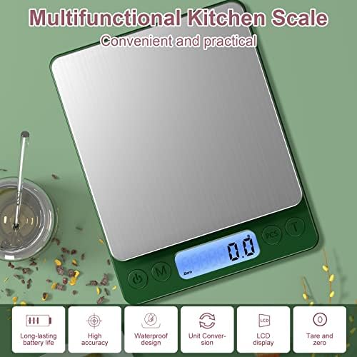Digital Food Scale for Food Ounces and Grams，YONCON 3000g/0.1gram Accuracy Multifunctional Kitchen Scale for Cooking, Baking | Small Size for Easy Storage | Tare Function