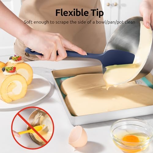 Heat Resistant Silicone Spatula Set: U-Taste 600ºF High Temp Seamless Food Grade Food Grade Flexible Rubber Silicon Kitchen Cooking Mixing Baking Scraper for Nonstick Cookware Set of 4 (Midnight Blue)