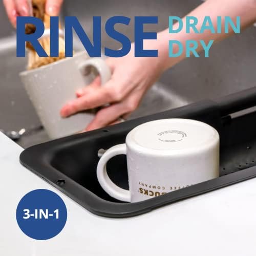 Blue Ginkgo Over Sink Colander, Extendable Kitchen Strainer, Black