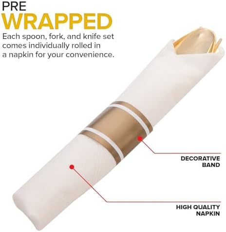 400PCS Gold Wrapped Silverware Disposable Fancy for Parties Weddings
