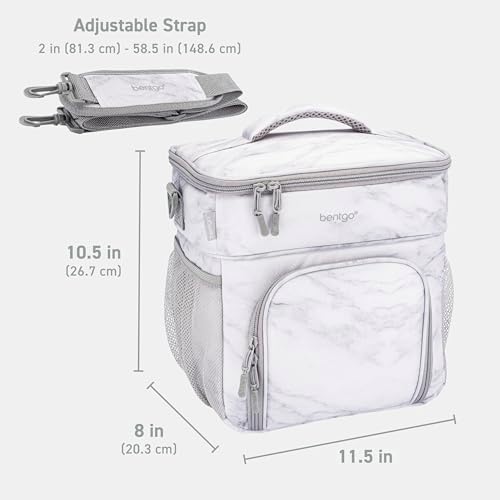 Bentgo Prep Deluxe Insulated Multimeal Bag - Lunch Box Bag, Holds 5 Meals, Premium Insulation up to 8 Hrs, Durable, Water-Resistant - Large Capacity For Adult Meal Prep (White Marble)