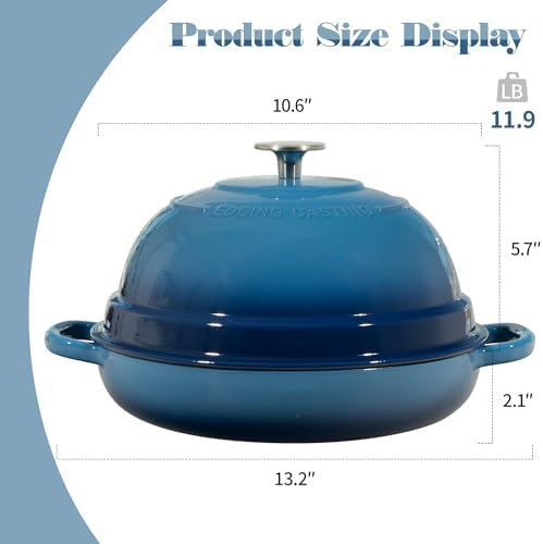 EDGING CASTING Enameled Cast Iron Dutch Oven Pot with Lid, Round Bread Oven for Homemade Sourdough Bread Baking, 6 Quart, Lake Blue