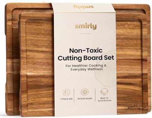SMIRLY Acacia Wood Cutting Board - 2 Pack Cutting Boards for Kitchen