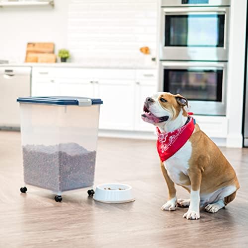 IRIS USA Dog Food Storage Container, Up to 54 lbs, Navy, Made in USA