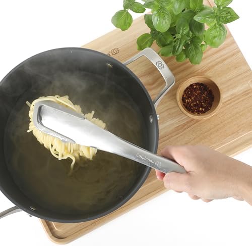 Calphalon Prime Kitchen Tongs, Kitchen Clamp Tongs, Grilling Tongs, 12-Inch Stainless Steel Tongs with Taupe Silicone Head High-Heat Resistant Locking, Ergonomic Balanced Control