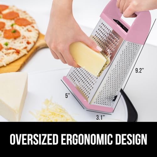 GORILLA GRIP® XL 4-Sided Stainless Steel BPA-Free Cheese Grater, Pink