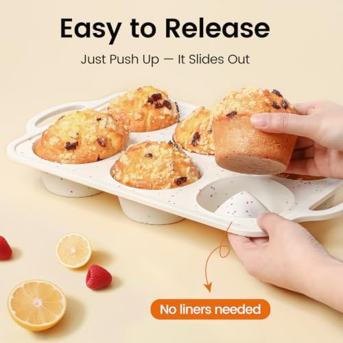 Silicone Jumbo Muffin Pan for Baking with Metal Reinforced Frame, 6 Cup Nonstick Extra Large Muffin Tin, BPA Free Cupcake Pan and Dishwasher Safe Big Muffin Pan