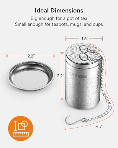 House Again 2 Pack Tea Strainers for Loose Tea, Extra Fine Mesh Tea Infuser, Updated Slim Threaded Lid & 304 Stainless Steel, Tea Ball Filter Bags Diffusers, Loose Leaf Tea Steeper for Brew Spices