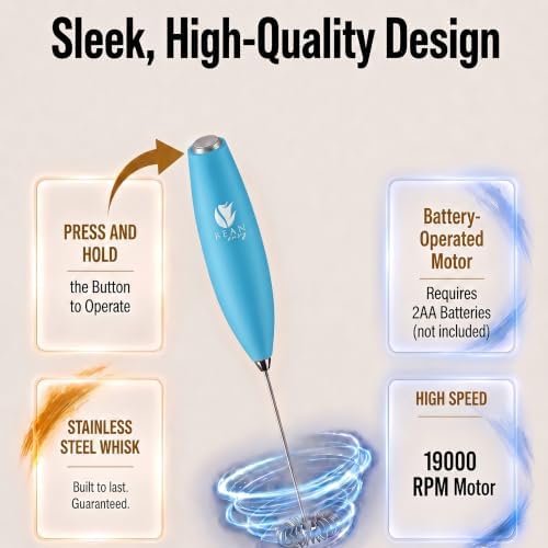 Bean Envy Milk Frother Handheld - Coffee Mixer Wand with Stand - Light Blue