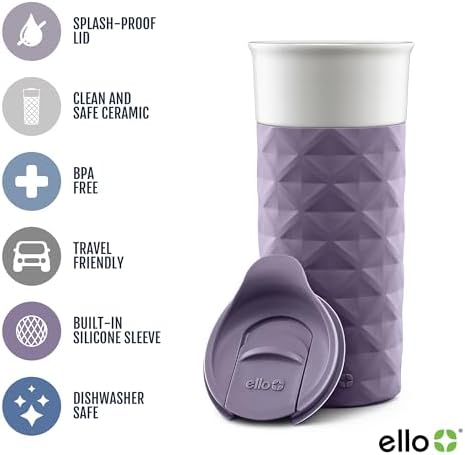 Ello Ogden 16oz Ceramic Travel Mug with Splash-Resistant Slider Lid and Protective Silicone Sleeve, Perfect for Coffee or Tea, BPA-Free, Dishwasher Safe