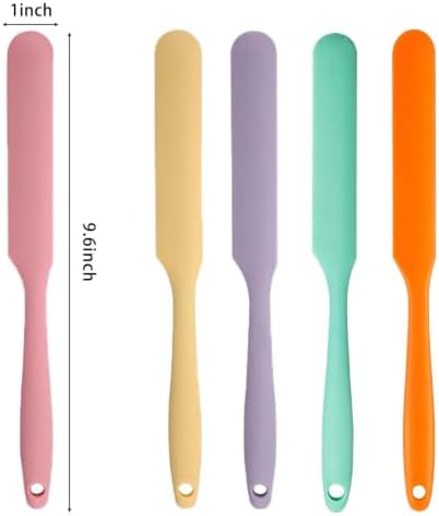 5 Pcs Silicone Jar Spatula Set, Sourdough Spatula, Long Handle Thin Spatulas for Baking, Cake Icing, Butter Cream Spreading, Jam Scraping (Purple, Pink, Green, Yellow, Orange)