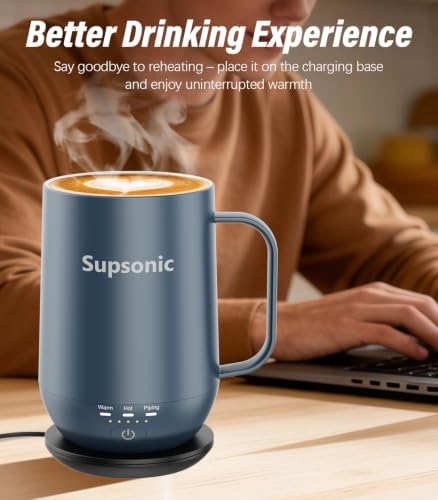 Supsonic - 16oz Self Heating Coffee Mug, Smart Heated Coffee Mug Faster Direct-Contact Heating Up to 149°F, Coffee Mug Warmer Set with Auto Shut-Off - Gifts for Men Women | S2